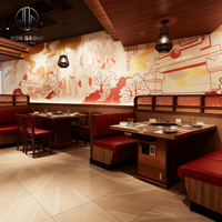 Ensemble de mobilier moderne et durable pour restaurant commercial : banquette demi-cercle avec structure en bois et revêtement en cuir, table, chaise et canapé pour restaurant de fondue