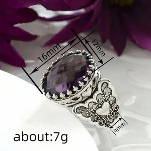 Anello Cocktail Vintage A156 con Fiore in Argento 925 e Ametista, Montatura a Castone, Anello Raffinato da Donna per Uso Quotidiano - Product Image 4
