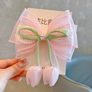 Nuevo diseño bordado flor niños niñas pelo lazo <span class=keywords><strong>Clips</strong></span> Bowknot cinta horquillas pasadores accesorios para el cabello - Product Image 2