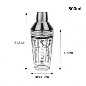 Coctelera Cobbler de Acero Inoxidable SS304 de 500ml con Colador Integrado para Mezclar Bebidas, con Recetas Impresas - Product Image 2