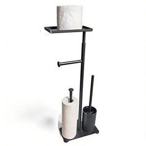 Modern Iron Anti-rust Multifunctional Toilet Brush Rack Black Floor Toilet Paper Rack Punch-Free Bathroom Finishing Rack Hotel - Product Image 2