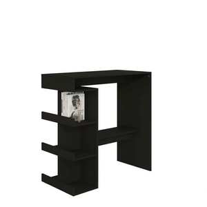 Mesa de bar de madera de ingeniería negra con estante de almacenamiento, 39,4x19,7x40, muebles de bar para el hogar de diseño minimalista moderno - Product Image 1