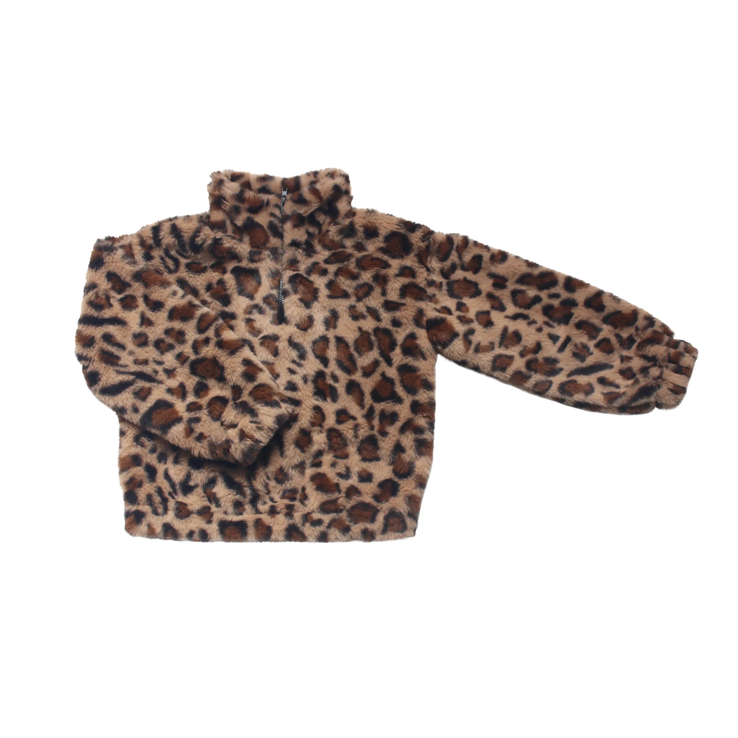 High Quality Toddler Girls Winter Fleece Coat Kids Hooded Faux Fur Leopard Casual Jacket Baby Warm Outwear