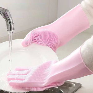 Nouveaux gants de nettoyage en silicone réutilisables, écologiques, confortables, résistants à la <span class=keywords><strong>chaleur</strong></span>, pour la vaisselle, la <span class=keywords><strong>cuisine</strong></span>, la salle de bain, le nettoyage des animaux domestiques - Product Image 4
