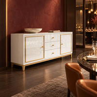 WYRAX Executive Lounge Sideboard Buffetschrank mit 3 Schubladen, Seitenschränken, Steinoptik-Türfronten und Erhöhtem Goldfuß