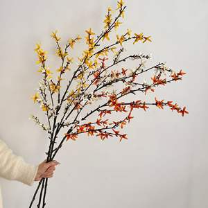 Fleur artificielle de forsythia en soie jaune, blanc, orange, branche unique, haute simulation, décorative pour la maison, le salon, la table - Product Image 2