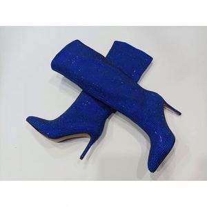 Pointy Toe <strong>Kid</strong> Suede Pearly Lady Shoes Comfortable Skinny Women's MID-Calf <strong>Boots</strong> - Product Image 6