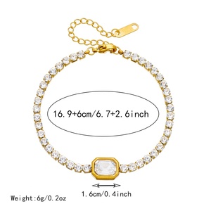 Bracciale da Donna in Acciaio Inossidabile Placcato Oro con Zirconi Quadrati, Stile Europeo e Americano di Lusso - Product Image 4