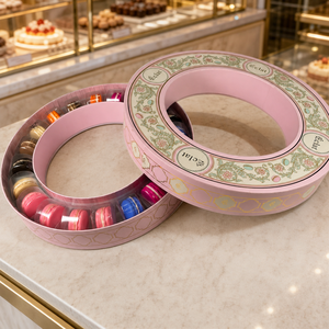 Scatola Regalo Rotonda di Lusso Personalizzata per Macaron, Confezione Rigida <span class=keywords><strong>a</strong></span> Forma di Anello con Vassoio Trasparente, per Cioccolatini, Caramelle, <span class=keywords><strong>Regali</strong></span> di Nozze, Vendita all'Ingrosso OEM ODM - Product Image 1