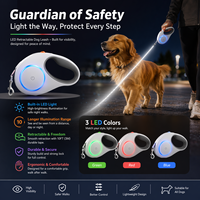 Tali Kekang Anjing Retraktil LED Satu Tombol Heavy Duty, Tali Tarik Hewan Peliharaan Otomatis 5m dengan Lampu USB Isi Ulang