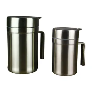 Home Kitchen Restaurant Cafe Cooking Tools Metal Silver Oil Can with Drip free Spout and Lid Stainless Steel 304 Oil Pot