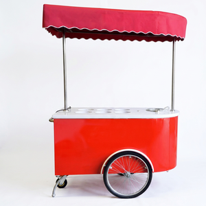 Chariot de nourriture mobile rouge avec auvent et comptoir de service pour hot-dogs, glaces, café - Product Image 1