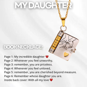 Collane con Ciondolo a Forma di <span class=keywords><strong>Libro</strong></span> Incisionabile - Opzioni in Acciaio Inossidabile per Coppie, Figlie, Mamme, Figli, Ciondoli Apribili con Messaggio d'Amore - Product Image 6