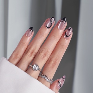 BTArtbox 30 Uñas Postizas de Gel Suave, Cortas, Almendradas, de Alta Calidad, con Diseño de Líneas, Efecto Ojo de Gato, Uñas a Presión de Lujo - Product Image 2