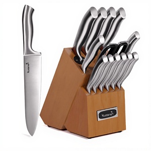 Conjunto de Facas de Chef de Alta Qualidade com 15 Peças em Aço Inoxidável de Alto Carbono com Afiador Integrado e Cabo Ambidestro Design Moderno - Product Image 1