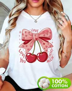 T-Shirt Unisex con Stampa di Ciliegie Rosa, Manica Corta in Morbido Cotone, Vestibilità Regolare per Tutte le Stagioni, San Valentino, Capodanno - Product Image 3