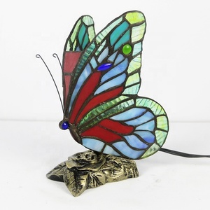 Lámparas de Mariposa Tiffany de Vidrio Teñido LongHuiJing con Enchufe US/EU, Lámpara LED de Mariposa E27 para Mesita de Noche, Habitación Infantil - Product Image 1