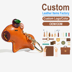 Lindo Llavero de Coche de Cuero Genuino con Diseño de Capibara de Dibujos Animados, Colgante Adorable de Cobaya para Bolso, Lindo Capibara - Product Image 1