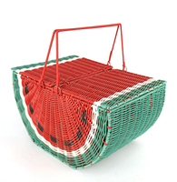 Fabricant de gros panier de pique-nique tissé à la main Rectangle pastèque PE rotin tissé coloré panier de rangement poignée pivotante couvercle