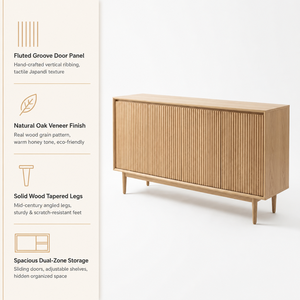 <span class=keywords><strong>Buffet</strong></span> en bois de chêne <span class=keywords><strong>clair</strong></span> nordique, armoire de rangement personnalisée OEM à 4 portes cannelées pour salle à manger et hôtel - Product Image 1