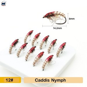 Hameçon courbé sans ardillon # 12 mouches artificielles nymphe Caddis nouées à la main, corps segmenté, leurre coulant, larves de Caddis pour la pêche à la truite et à la perche - Product Image 6