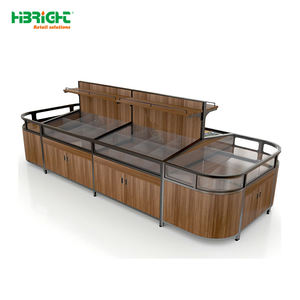 رف عرض خشبي مزدوج الجوانب للسوبر ماركت، حامل عرض متين للأطعمة والفواكه والخضروات مع خزائن تخزين - Product Image 5