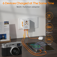 Adaptateur de voyage PD 45W GaN Adaptateur de prise de voyage Chargeur rapide universel 1USB-A & 4 Type-C Adaptateur de voyage mondial tout-en-un