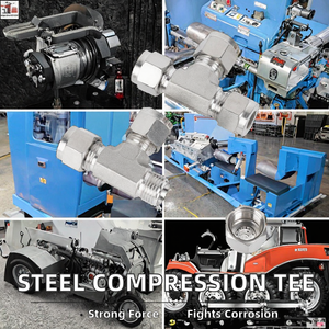 Conectores en T de Acero Inoxidable 304, Mecanizados por CNC, Lisos, de 1/8", 1/4", 3/8", 1/2", 6mm, 8mm, 10mm, 12mm, con Doble Férula, para Compresión Hidráulica - Product Image 2