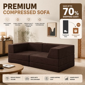Sofá Modular Seccional de Dos Bloques Cuadrados en Color Marrón Oscuro, Sofá Combinable Compresible de Gamuza Suave para Sala de Estar - Product Image 1