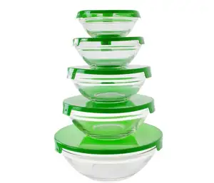 5pc Glass Neat Nesting Bowls with Lids Set Large Mixing Bowl Set Batter Cooking Storage Bowls with Lids