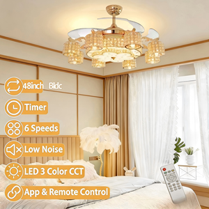 Crystal <b>Ceiling</b> Fan with <b>Light</b> and <b>Remote</b> Modern Dimmable Fandelier Invisible Retractable Chandelier Fan for Bedroom Living Room - Product Image 3