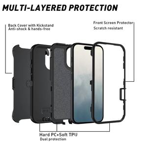 Housse de <span class=keywords><strong>téléphone</strong></span> à clip de <span class=keywords><strong>ceinture</strong></span> de couleur noire American Hotsale Defender pour iPhone 16 15 14 13 avec 360 rotation Kickstand Combo Phone Cover - Product Image 6