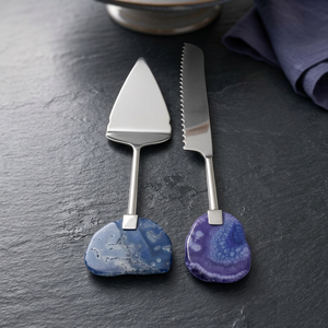 Ensemble de spatule et couteau à gâteau avec manches en résine, finition brossée en acier inoxydable, ustensiles de service pour mariage, ensemble de spatules à gâteau en gros - Product Image 1