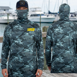 เสื้อเชิ้ตตกปลาผู้ชายลายพรางมีฮู้ด ป้องกันแสงแดด UPF 50 แขนยาว ป้องกันรังสียูวี พร้อมผ้าคลุมหน้าพิมพ์ลาย - Product Image 4