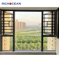 Ventanas Abatibles de Aluminio RICHOCEAN Resistentes al Viento, Ventanas Económicas de Doble Acristalamiento con Barra de Seguridad