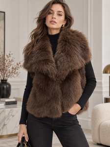 Chaleco de Piel Sintética para Mujer, Sin Mangas, Tejido, Informal, Ropa de Invierno, Abrigo, Proveedor Mayorista OEM - Product Image 6