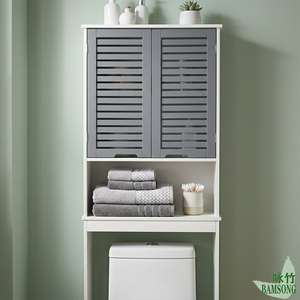 <span class=keywords><strong>Meuble</strong></span> de rangement vertical autoportant pour salle de bain, à poser au-dessus des toilettes, avec deux portes à persiennes ventilées et une étagère centrale ouverte - Product Image 5