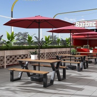 Ensemble de salle à manger d'extérieur moderne en métal imperméable combinaison de bancs de table longs pour restaurant et jardin
