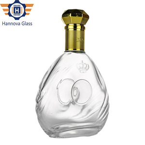 Bán buôn 700ml trang trí công phu phẳng Vòng dập nổi vương miện chai cho xo <span class=keywords><strong>Cognac</strong></span> Brandy với vàng sang trọng Stopper rỗng tinh thần chai thủy tinh - Product Image 2