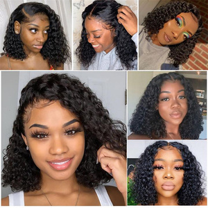 Parrucca per <span class=keywords><strong>capelli</strong></span> brasiliani in pizzo corto con fiocco frontale in pizzo HD parrucca frontale in pizzo con <span class=keywords><strong>capelli</strong></span> vergini allineati con onde profonde stile nero da donna - Product Image 6