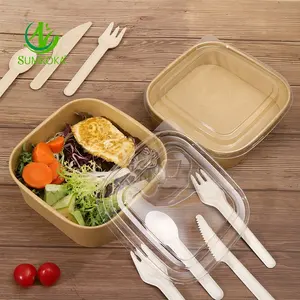 SUMKOKA Custom Print Eco Friendly Fast Takeaway Soup Porridge Salad Bowl Food Packaging Kraft Paper Bowl