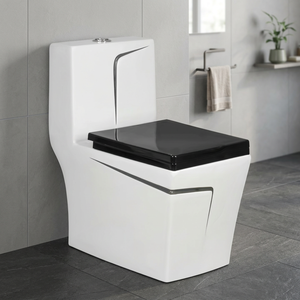 WC monobloc en céramique décorative pour la maison, à chasse d'eau, avec abattant à fermeture douce, à poser au sol, de type occidental - Product Image 3