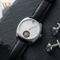 Montre de luxe à heures sautantes et tourbillon volant, cadran guilloché, boîtier coussin, logo personnalisé, montre-bracelet mécanique pour homme, fabricants OEM
