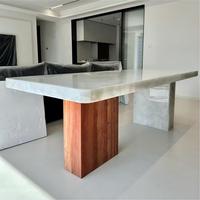 Table à manger en onyx blanc naturel, table à manger rectangulaire de luxe, translucide, en cristal de glace blanc, en marbre, pour la maison et la villa