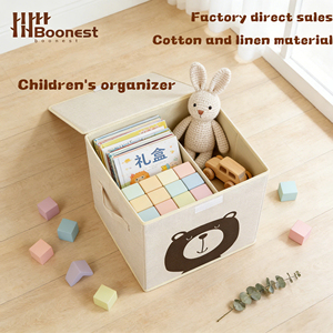 Contenitore portaoggetti in tessuto per bambini con coperchio integrato, scatola pieghevole con stampa <span class=keywords><strong>orsetto</strong></span> per l'organizzazione di giocattoli e libri nella cameretta - Product Image 1