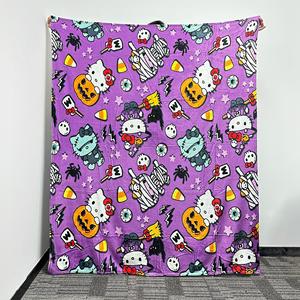 Free Mock up Custom Design Add Free Wash Mark <strong>Kitty</strong> Anime Cartoon Halloween Spider Web Gray Organic Children Flannel <strong>Blanket</strong> - Product Image 4