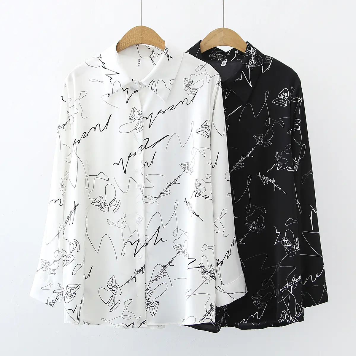 Autumn Spring Blusa Mujer New Fashion Graffiti Printing Blouses Turn-down Collar Loose White Black Long Sleeve Women Shirts Tops