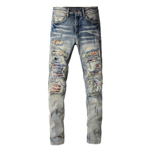 <span class=keywords><strong>Jeans</strong></span> Vintage Blu da <span class=keywords><strong>Uomo</strong></span> Slim Fit in Denim Distressed, Pantaloni Strappati e Distrutti, Stile Streetwear Hip Hop, Vendita all'Ingrosso - Product Image 5