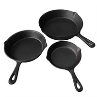 Wajan Penggorengan Besi Cor Berlapis Minyak Nabati 6 inci, Set 3 Wajan Panggang Besi Cor Pre-Seasoned