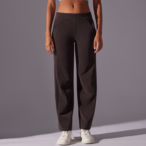 Nuovi <span class=keywords><strong>Pantaloni</strong></span> Sportivi in <span class=keywords><strong>Velluto</strong></span> a Coste Tinta Unita, <span class=keywords><strong>Pantaloni</strong></span> Casual Dritti da Donna a Vita Alta per Sport, Corsa e Yoga con Tasche - Product Image 2